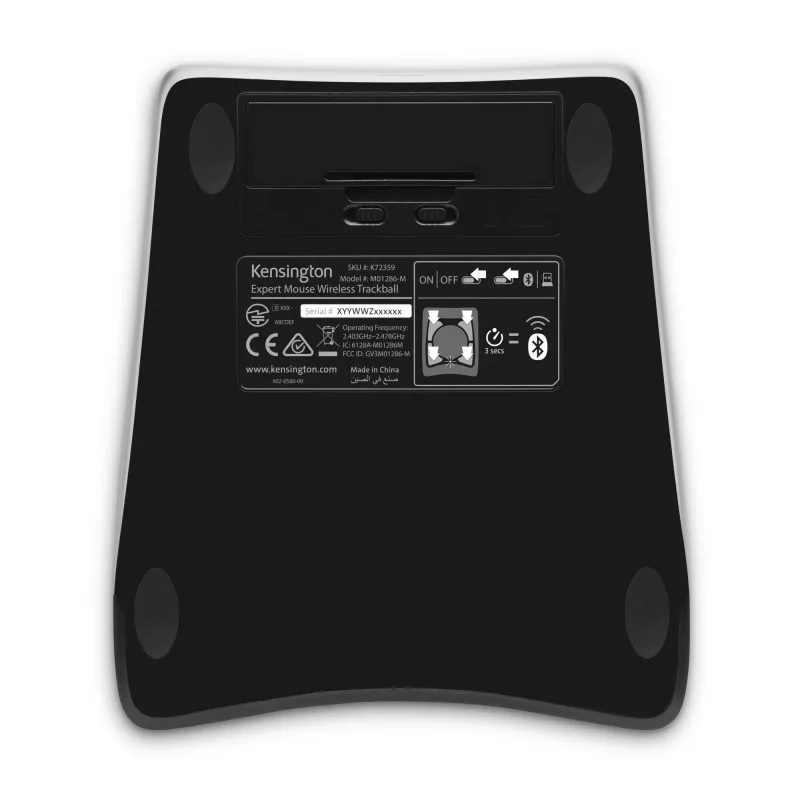 Kensington Expert Maus Wireless Trackball, beidhändig, optisch, RF Wireless + Bluetooth, 400 DPI, Schwarz