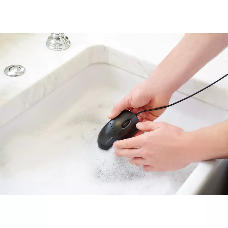 Kensington Pro Fit kabelgebundene, abwaschbare Maus, beidhändig, optisch, USB, 1600 DPI, Schwarz