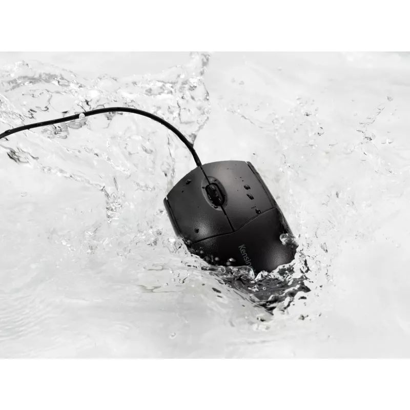 Kensington Pro Fit kabelgebundene, abwaschbare Maus, beidhändig, optisch, USB, 1600 DPI, Schwarz