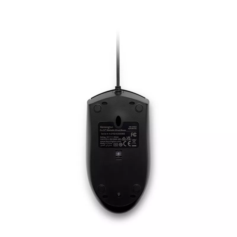 Kensington Pro Fit kabelgebundene, abwaschbare Maus, beidhändig, optisch, USB, 1600 DPI, Schwarz