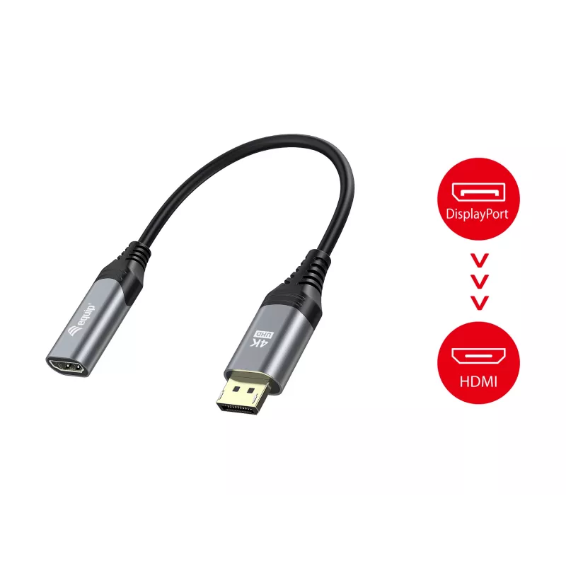 Equip DisplayPort 1.2 auf HDMI Adapter, 4K/60Hz, 0,15 m, DisplayPort, HDMI, Stecker, Buchse, Gerade