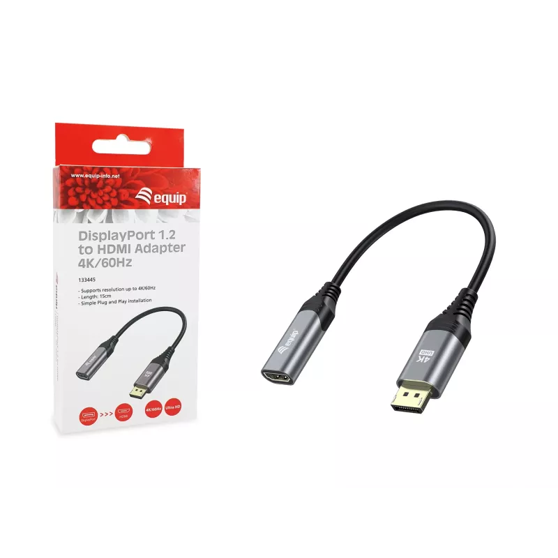 Equip DisplayPort 1.2 auf HDMI Adapter, 4K/60Hz, 0,15 m, DisplayPort, HDMI, Stecker, Buchse, Gerade