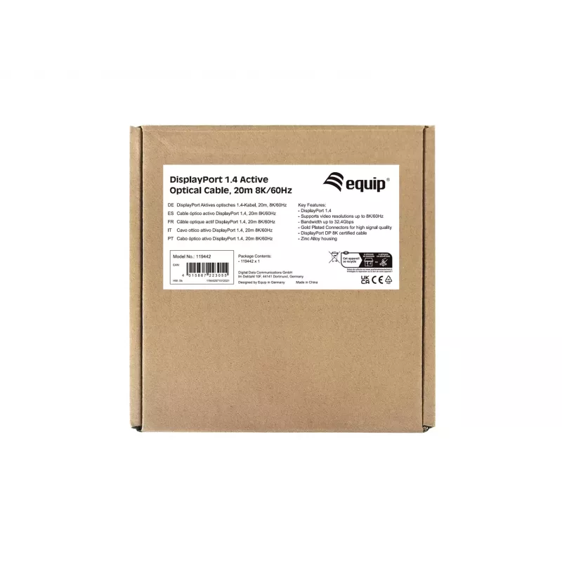 Equip DisplayPort 1.4 Aktives Optisches Kabel, 20m, 8K/60Hz