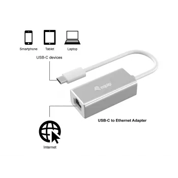 Equip USB Type C auf RJ45 Gigabit Netzwerkadapter, Kabelgebunden, USB Typ-C, Ethernet, 1000 Mbit/s, Silber