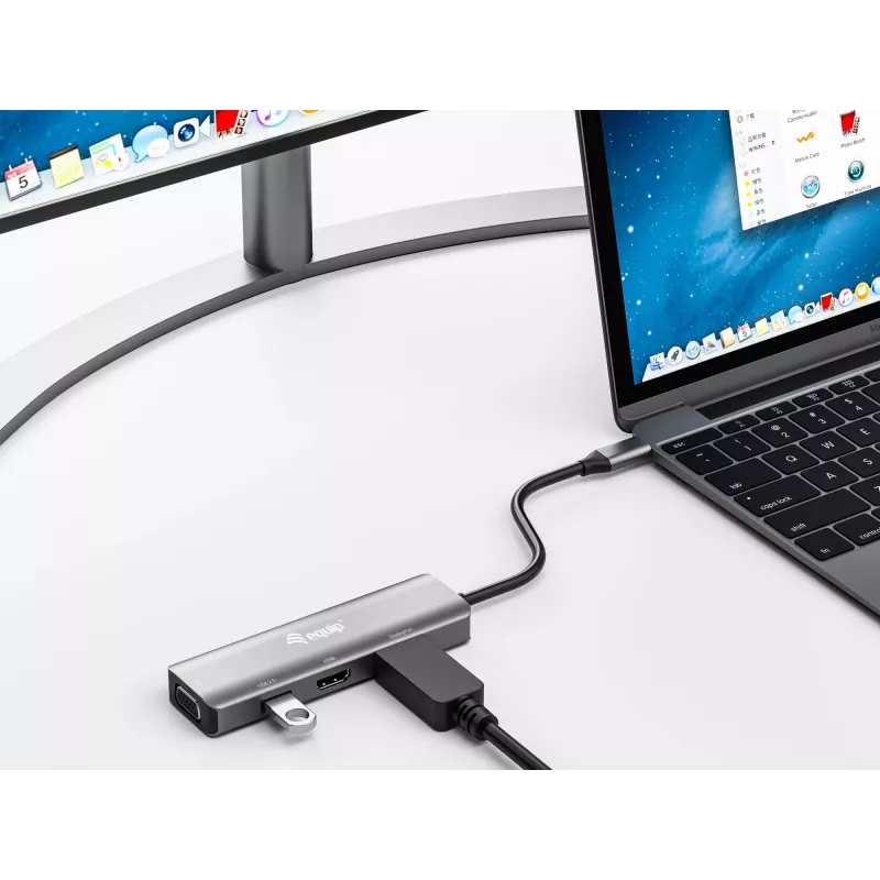 Equip USB-C zu HDMI/DisplayPort/VGA/USB-Adapter, USB Typ-C, HDMI-Ausgang, DisplayPort-Ausgang, VGA (D-Sub)-Ausgang, 3840 x 2160 Pixel