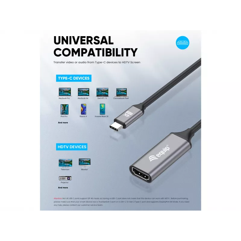 Equip USB-C auf HDMI 2.0 Adapter, 4K/60Hz, 0,15 m, USB Typ-C, HDMI, Stecker, Buchse, Gerade