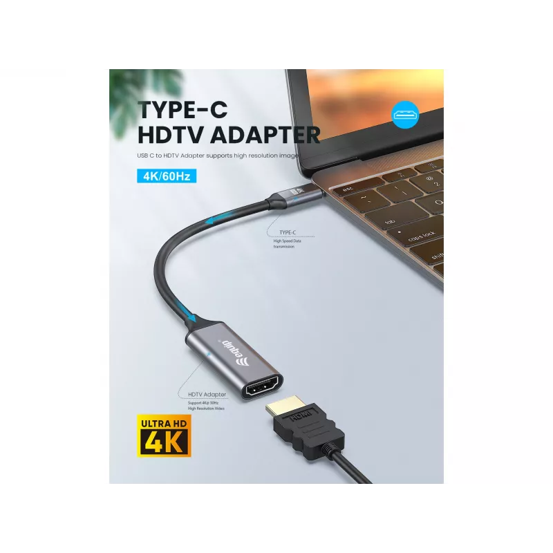 Equip USB-C auf HDMI 2.0 Adapter, 4K/60Hz, 0,15 m, USB Typ-C, HDMI, Stecker, Buchse, Gerade