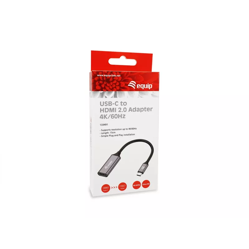 Equip USB-C auf HDMI 2.0 Adapter, 4K/60Hz, 0,15 m, USB Typ-C, HDMI, Stecker, Buchse, Gerade
