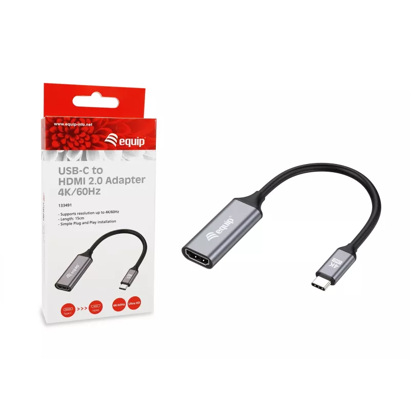 Equip USB-C auf HDMI 2.0 Adapter, 4K/60Hz, 0,15 m, USB Typ-C, HDMI, Stecker, Buchse, Gerade