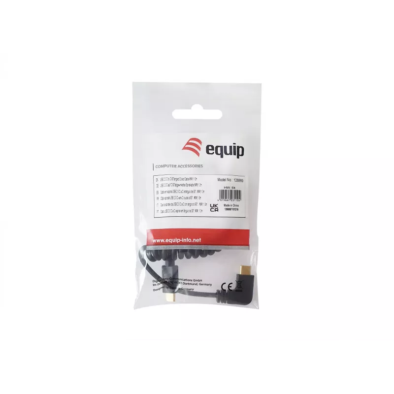 Equip USB 2.0 C auf C 90° abgewinkeltes Spiralkabel M/M 1 m Schwarz