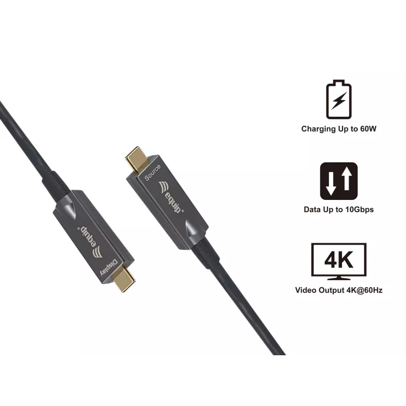 Equip USB-C zu C Aktives Optisches Kabel, M/M, 5,0 m, PD 60 W, 4K/60 Hz, 10 Gbit/s, Video+Daten+PD
