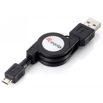 Equip USB 2.0 Typ A auf Micro-B einziehbares Kabel, 1,0 m, Schwarz