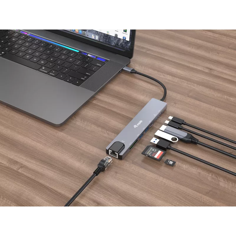 Equip USB-C 8-in-1 Multifunktionsadapter, Kabelgebunden, USB Type-C, 100 W, 1000 Mbit/s, 1000BASE-T, IEEE 802.3ab
