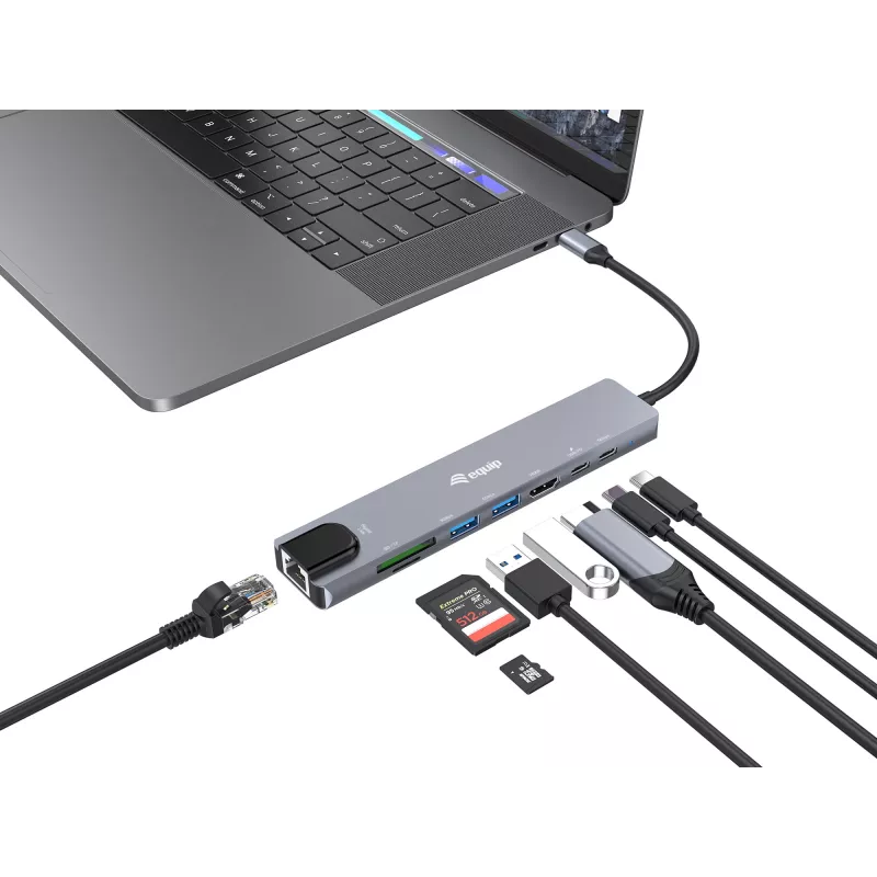 Equip USB-C 8-in-1 Multifunktionsadapter, Kabelgebunden, USB Type-C, 100 W, 1000 Mbit/s, 1000BASE-T, IEEE 802.3ab