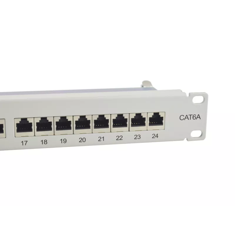 Equip 24-Port Cat.6A Shielded Patch Panel, Hellgrau, 10/100/1000Base-T(X), Gigabit Ethernet, 1000 Mbit/s, RJ-45, Cat6a, Rackmontage