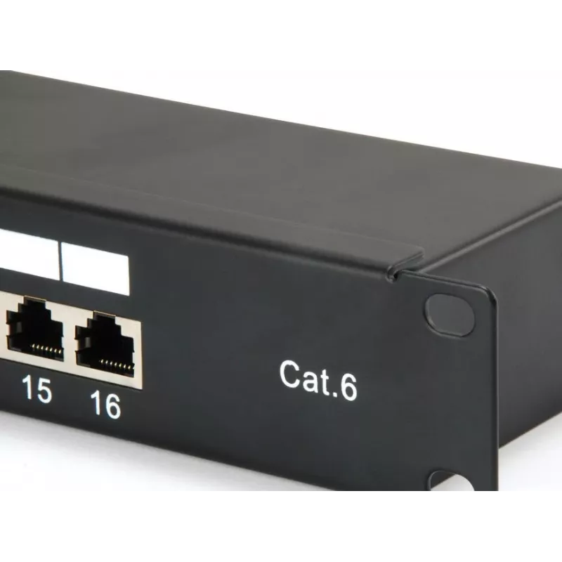 Equip 16-Port Cat.6 Shielded Patch Panel, Schwarz, 10/100/1000Base-T(X), Gigabit Ethernet, 1000 Mbit/s, RJ-45, Cat6, Rackmontage