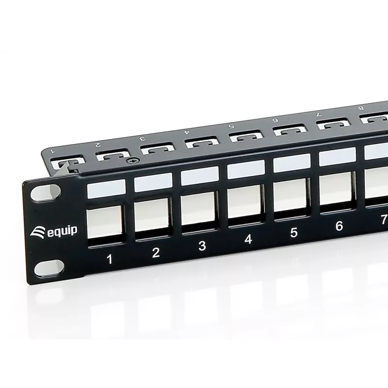 Equip 24-Port Keystone Cat.6 Shielded Patch Panel, Schwarz, Cat6, Rackmontage, 1U, Schwarz, 92,5 mm, 483 mm