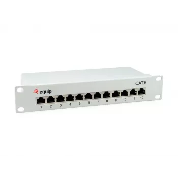 Equip 12-Port Cat.6 geschirmtes Patchpanel, Hellgrau, Gigabit Ethernet, 1000 Mbit/s, RJ-45, Cat6, Cat6e, 1U, Grau