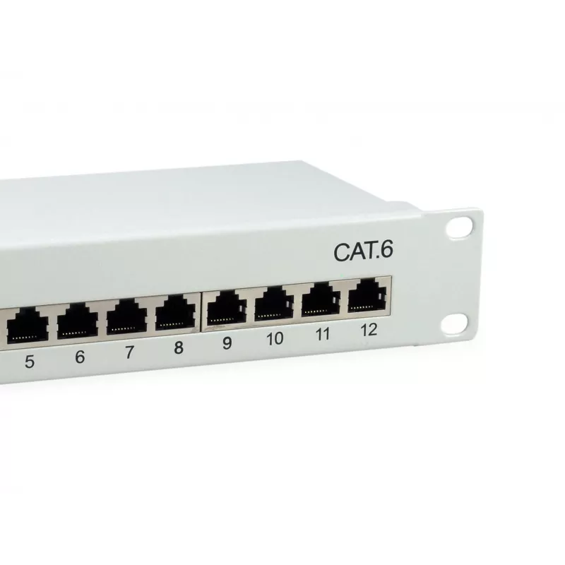 Equip 12-Port Cat.6 geschirmtes Patchpanel, Hellgrau, Gigabit Ethernet, 1000 Mbit/s, RJ-45, Cat6, Cat6e, 1U, Grau