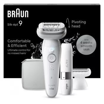 Epilierer BRAUN Silk-épil 9 SES9-341 — 40 Pinzetten, Wet & Dry, 50 Min. Akku, 2 Geschwindigkeiten, Weiß