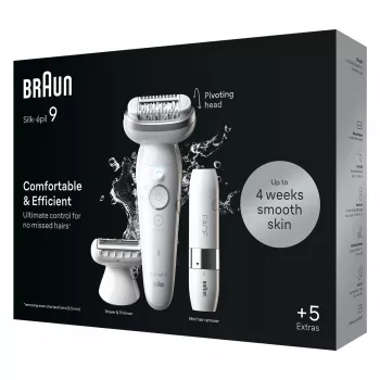 Epilierer BRAUN Silk-épil 9 SES9-341 — 40 Pinzetten, Wet & Dry, 50 Min. Akku, 2 Geschwindigkeiten, Weiß