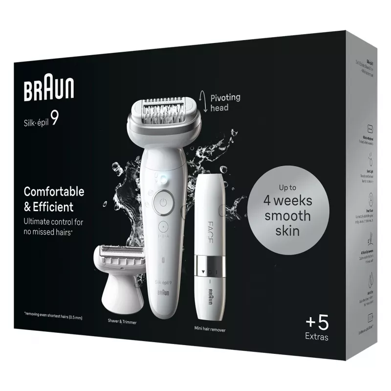 Epilierer BRAUN Silk-épil 9 SES9-341 — 40 Pinzetten, Wet & Dry, 50 Min. Akku, 2 Geschwindigkeiten, Weiß