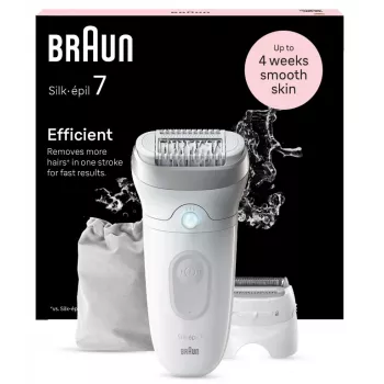Epilierer BRAUN Silk-épil 7 7-041 — kabelloser Nass- & Trockenepilierer mit MicroGrip, Massage, Rasierer und Bikinitrimmer, grau/weiß