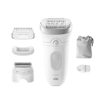 Epilierer BRAUN Silk-épil 7 7-041 — kabelloser Nass- & Trockenepilierer mit MicroGrip, Massage, Rasierer und Bikinitrimmer, grau/weiß