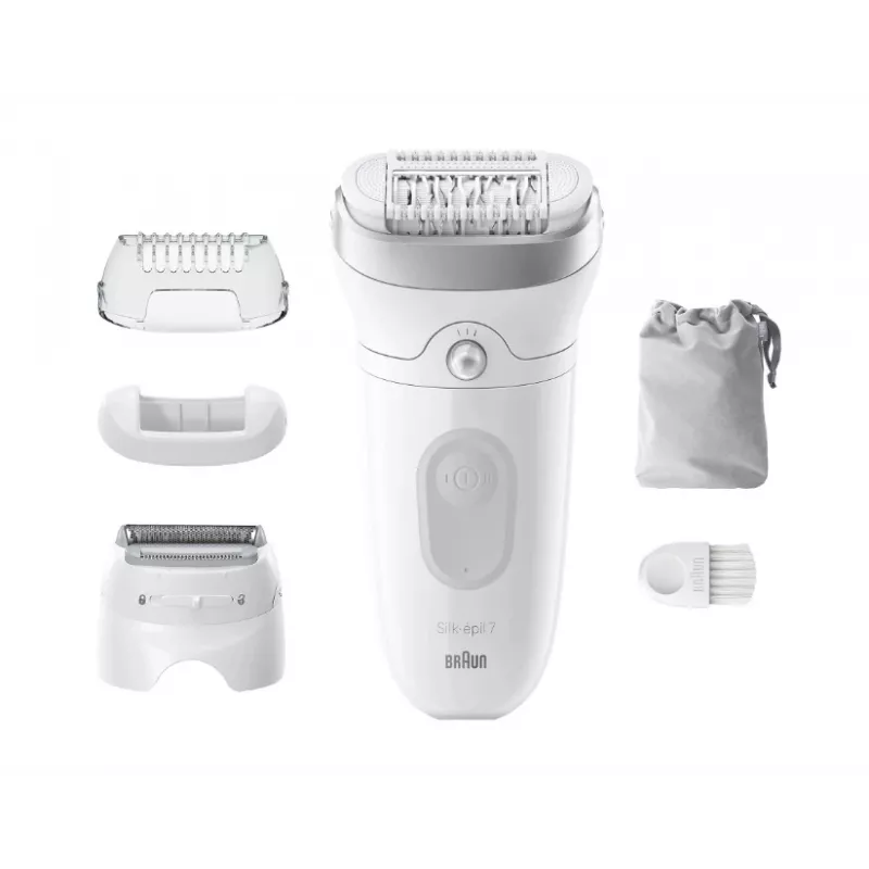 Epilierer BRAUN Silk-épil 7 7-041 — kabelloser Nass- & Trockenepilierer mit MicroGrip, Massage, Rasierer und Bikinitrimmer, grau/weiß