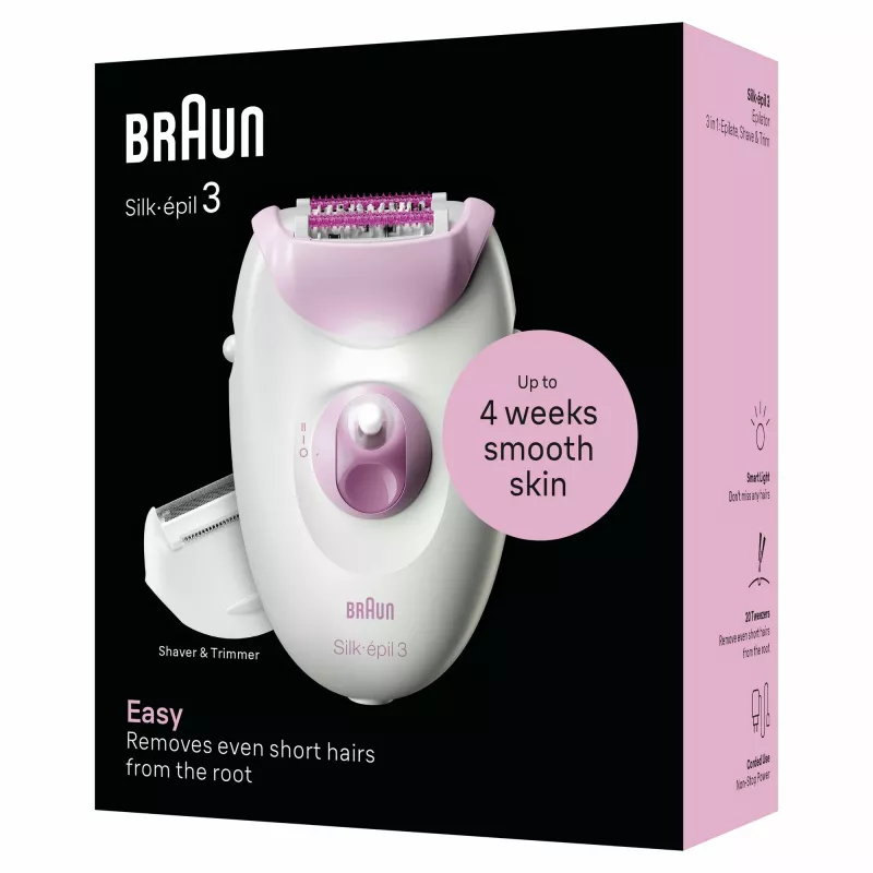Epilierer Braun Silk-épil 3 3-031 20 Pinzetten Pink Weiß