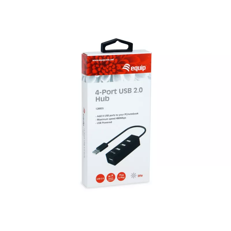 Equip 4-Port USB 2.0 Hub, USB 2.0, USB 2.0, 480 Mbit/s, Schwarz, China, CE, RoHS