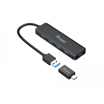4-Port USB 3.2 Gen 1 Hub Equip mit USB-C Adapter Schwarz 5000 Mbit/s