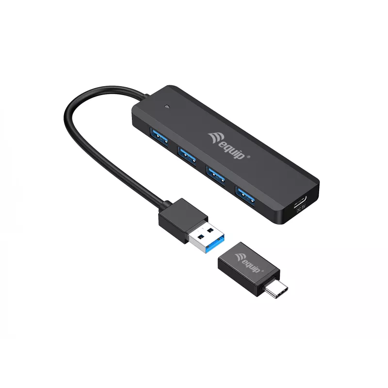 4-Port USB 3.2 Gen 1 Hub Equip mit USB-C Adapter Schwarz 5000 Mbit/s