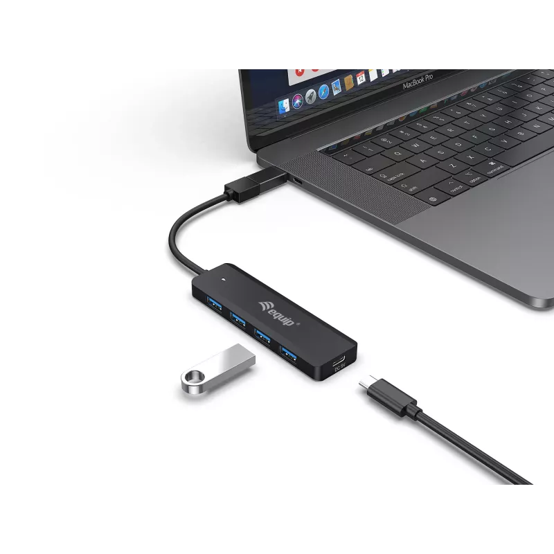 4-Port USB 3.2 Gen 1 Hub Equip mit USB-C Adapter Schwarz 5000 Mbit/s