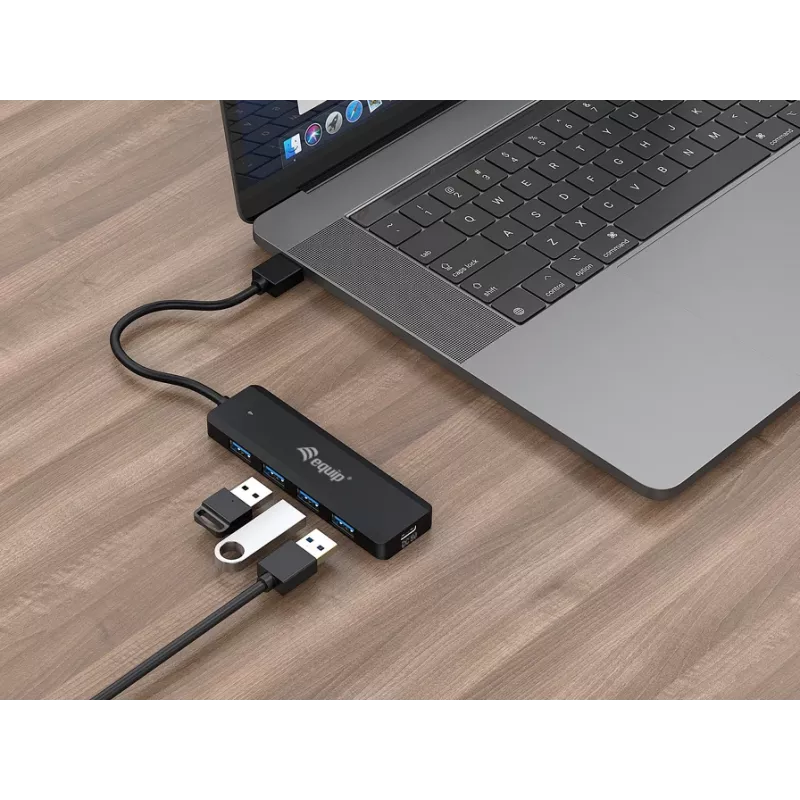 4-Port USB 3.2 Gen 1 Hub Equip mit USB-C Adapter Schwarz 5000 Mbit/s