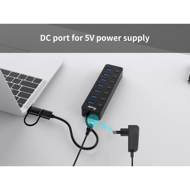 USB Hub Equip 7-Port USB 3.2 Gen 1 Hub mit Netzteil