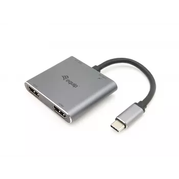 Equip USB-C 4-in-1 Dual-HDMI-Adapter, USB 3.2 Gen 1 (3.1 Gen 1) Typ-C, Silber, 4K Ultra HD, 30 Hz, HDMI, Aluminium