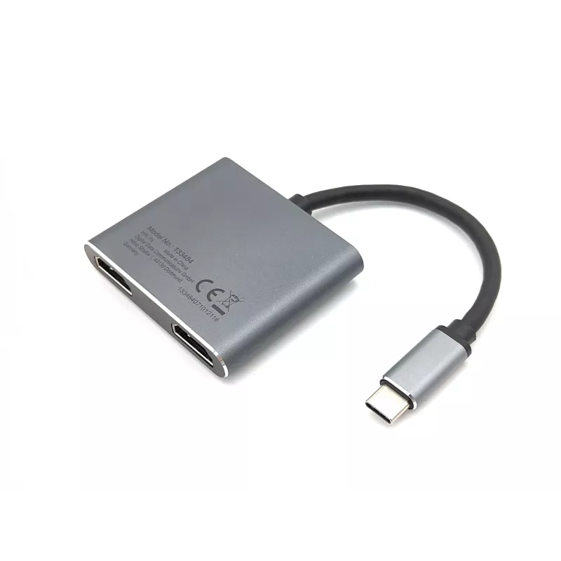 Equip USB-C 4-in-1 Dual-HDMI-Adapter, USB 3.2 Gen 1 (3.1 Gen 1) Typ-C, Silber, 4K Ultra HD, 30 Hz, HDMI, Aluminium