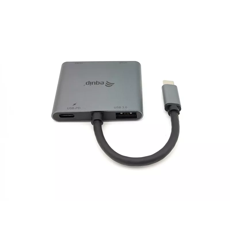 Equip USB-C 4-in-1 Dual-HDMI-Adapter, USB 3.2 Gen 1 (3.1 Gen 1) Typ-C, Silber, 4K Ultra HD, 30 Hz, HDMI, Aluminium