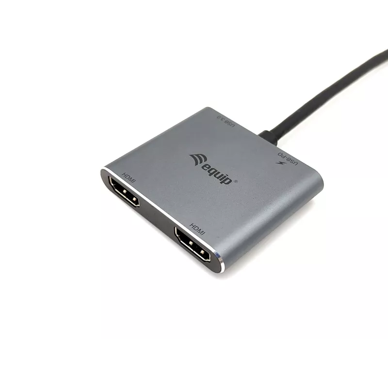 Equip USB-C 4-in-1 Dual-HDMI-Adapter, USB 3.2 Gen 1 (3.1 Gen 1) Typ-C, Silber, 4K Ultra HD, 30 Hz, HDMI, Aluminium