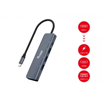 Equip USB-C 5-in-1 MULTIFUNKTIONALER Adapter, HDMI, USB 3.2 GEN1, 100W USB PD