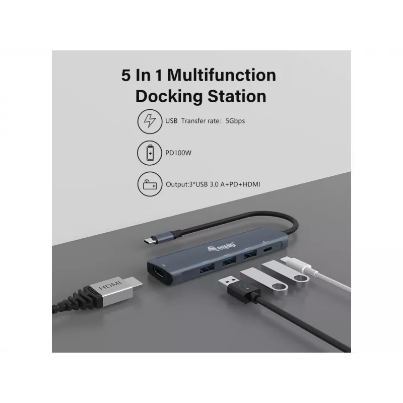 Equip USB-C 5-in-1 MULTIFUNKTIONALER Adapter, HDMI, USB 3.2 GEN1, 100W USB PD