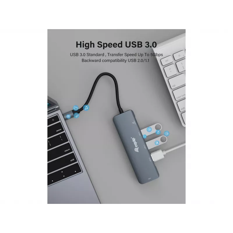 Equip USB-C 5-in-1 MULTIFUNKTIONALER Adapter, HDMI, USB 3.2 GEN1, 100W USB PD