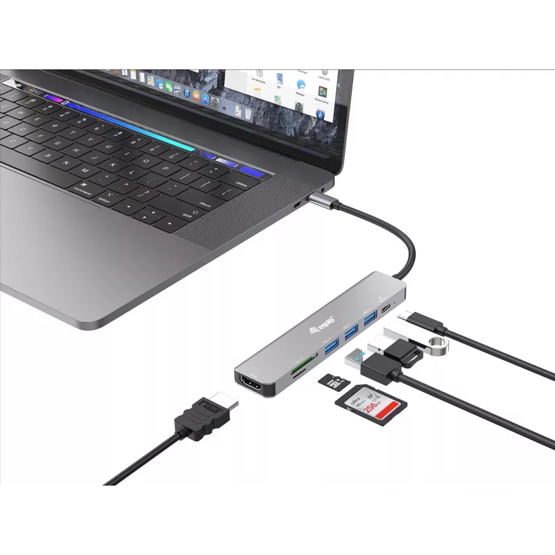 Equip USB-C 7-in-1 Multifunktionsadapter, HDMI 4K/60Hz, USB 3.2 Gen1 x3, TF/Micro SD, 100W USB PD