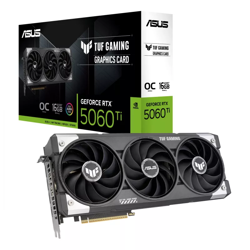 Grafikkarte ASUS GeForce RTX 5060 Ti — 16 GB GDDR7, PCIe 5.0, 128-Bit, 3xDP 2.1b + 1xHDMI 2.1b, 302 mm, 3 Lüfter