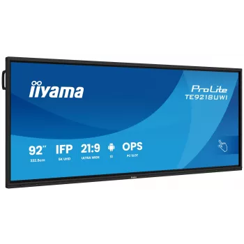 iiyama TE9218UWI-B1AG Signage Display Kiosk-Design 2,32 m (91,5 Zoll) LED Wi-Fi 500 cd/m² 5K Ultra HD Schwarz Touchscreen Integrierter Prozessor Android 16/7