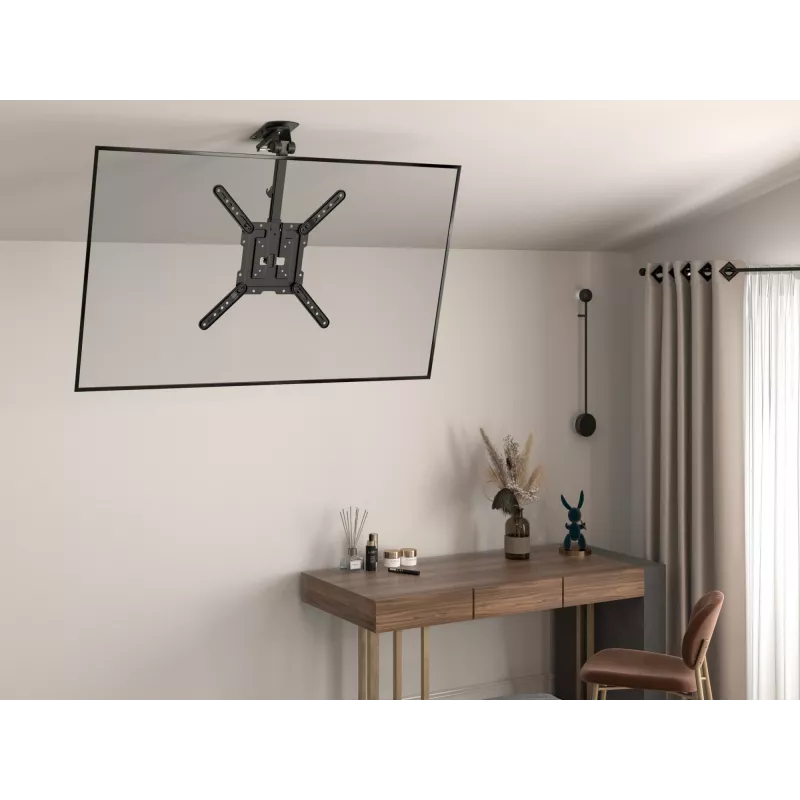 Equip 23 Zoll-55 Zoll Deckenhalterung TV Halterung, 75 x 75 mm, 400 x 400 mm, 0 - 80°, -45 - 45°, Edelstahl, Schwarz