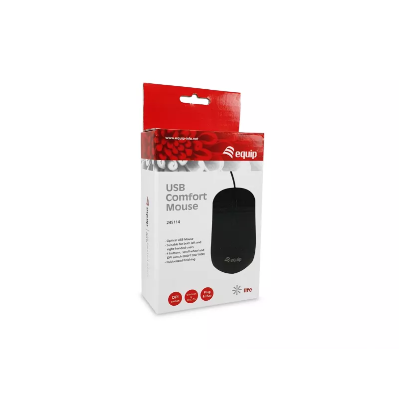 Equip USB Comfort Maus, beidhändig, optisch, USB Type-A, 1600 DPI, schwarz