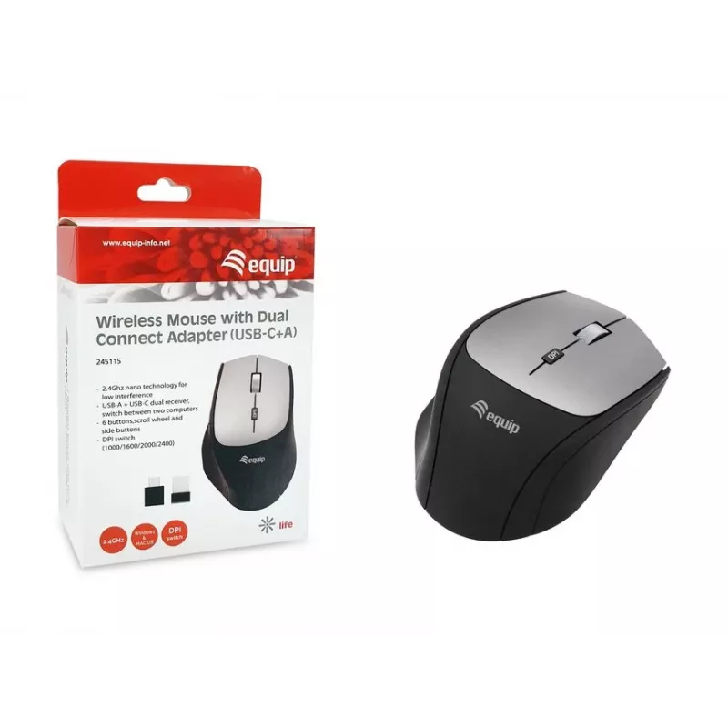 Equip 245115 Kabellose Maus mit Dual-Connect-Adapter (USB-C+A)