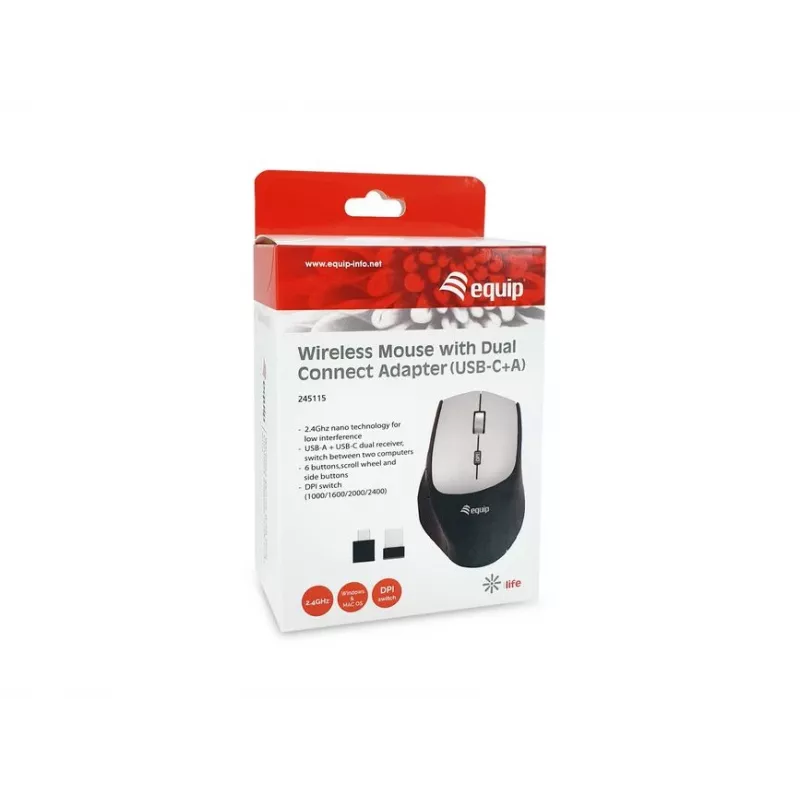 Equip 245115 Kabellose Maus mit Dual-Connect-Adapter (USB-C+A)